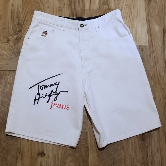 VTG Tommy Jeans Baggy Streetwear Big Flag Logo Denim Jean Shorts OG Y2K Skate 33 - Picture 3 of 15